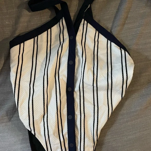 Jonathan Simkhai Navy and White Striped Swimwear - Picture 2 of 5